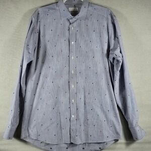 ETRO Men’s 2XL Italy Blue Stripe Embroidered Bugs Critter Shirt Button Front 100